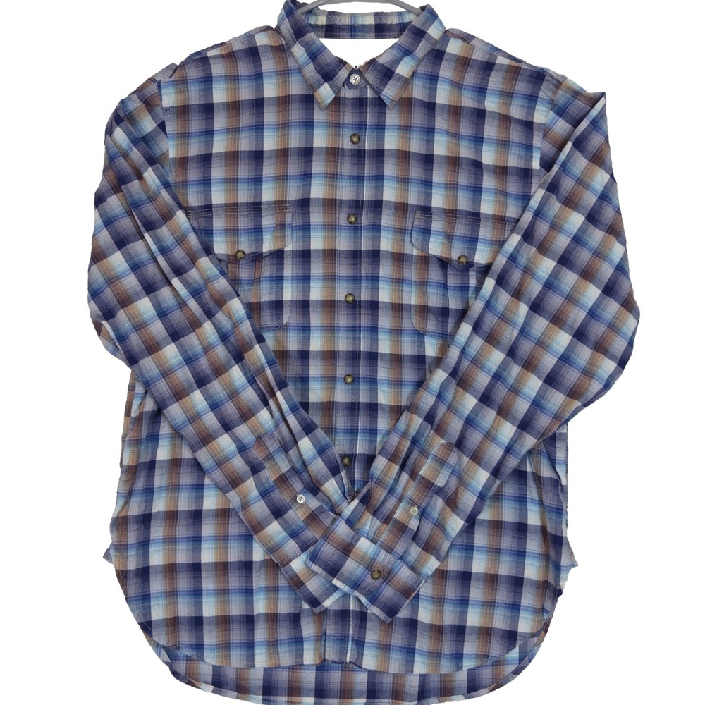 Superbadshirt Button Down XXL Mens Plaid Long Sleeve 405-175 Blue Brown